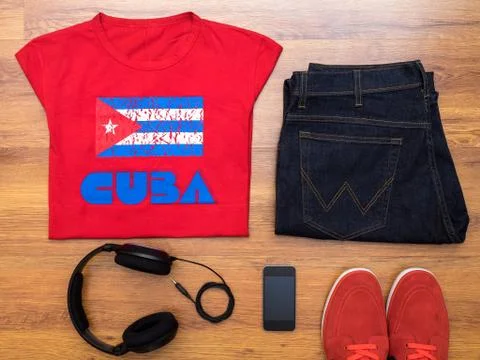 Overhead of essentials casual boy Stock Photos
