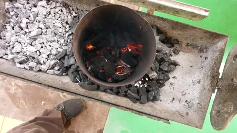 Overhead Fire for BBQ Grill | Charcoal Cooking Close-Up Stock Footage 332815826
