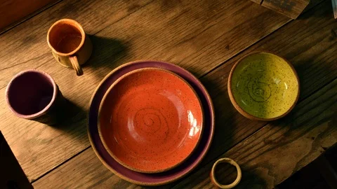 Overhead Flat Lay View Of Clean Tableware Stock Footage 105589484