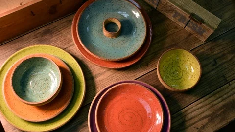 Overhead Flat Lay View Of Clean Tableware Stock Footage 105612795