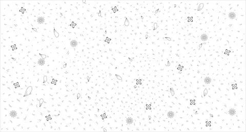 Overhead floral field with petals falling line illustration backdrop Ilustração Stock
