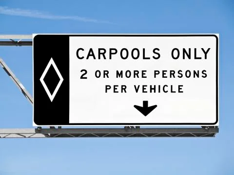 Overhead freeway carpool only sign isolated Stock Photos