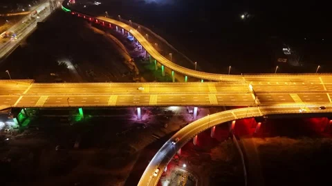 Overhead glimpse of glowing paths crossings Stock Footage 295479399