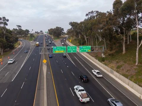 Overhead Highway Signs for Interstate 5 to SD and LA in Oceanside, California Stock Photos