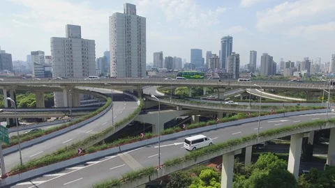 Overhead highways intersection in Shanghai aerial shot Stock Footage 118988753