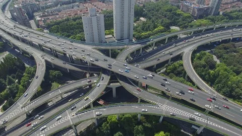 Overhead highways intersection in Shanghai aerial shot Vídeo Stock 118990683