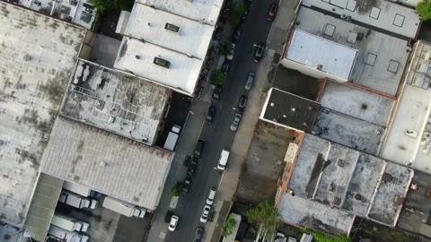Overhead look at rooftops and parked cars in Bushwick Stock-Footage 154617310