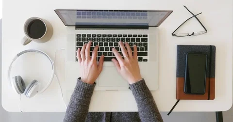 Overhead modern desk Stock Footage 81486801