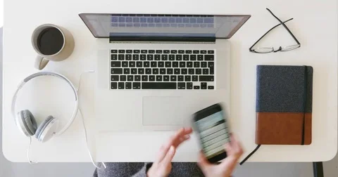 Overhead modern desk Video stock 81488284