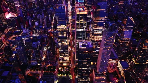Overhead night view of Hudson Yards district, New York Stockbeeldmateriaal 339676231