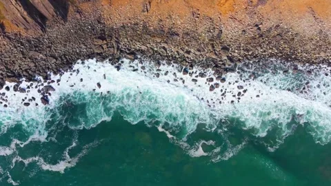 Overhead Ocean Waves on Rocky Shoreline Stock Footage 341774178