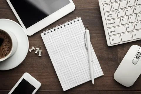 Overhead of office table Stock Photos