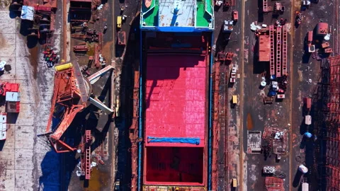 Overhead perspective of an empty bulk carrier hatch, Bulgaria Stock Footage 337193514