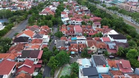 Overhead perspective of a vibrant Southeast Asian neighborhood showcasing i.. Video stock 339036061