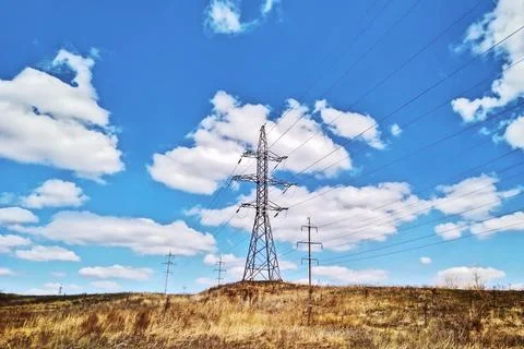 Overhead power line 스톡 사진