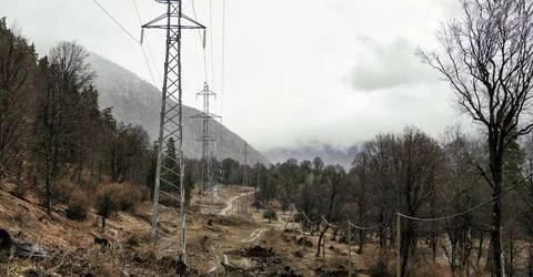 Overhead power line 스톡 사진