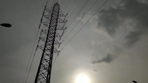 Overhead Power Line On Sky Background 1080 Video stock 123049341