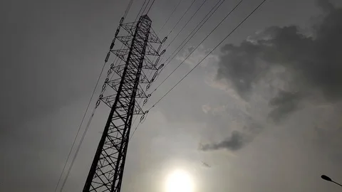 Overhead Power Line On Sky Background 1080 Video stock 123049346