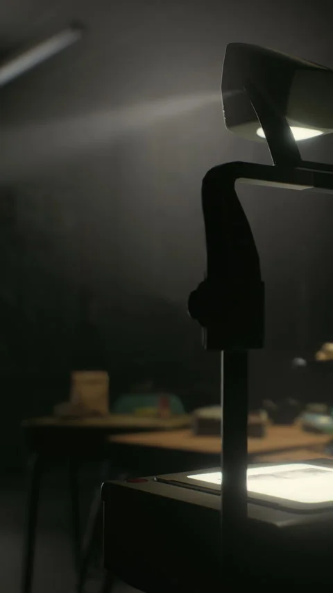 An overhead projector beams light onto a table in a classroom Stock Footage 341988209