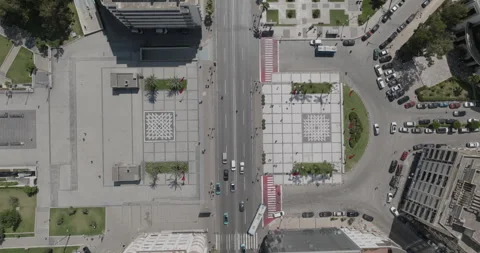 Overhead pullback from a patterned public square in Tangier Video stock 347842701