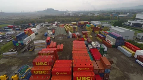 Overhead Recording of container yard, Daytime, 4K/25F Stock Footage 172069868