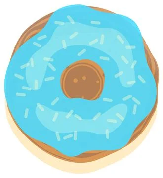 Overhead Risograph Style Illustration of a Glazed Donut with Blue Icing Stock Illustration