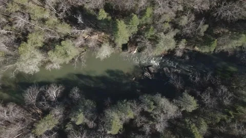 Overhead of river in early spring with some whitewater Stock Footage 234835704