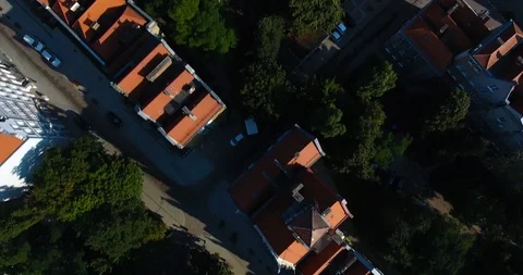 Overhead Rooftops Old Town. Yards And Streets From Above Stock Footage 92956504