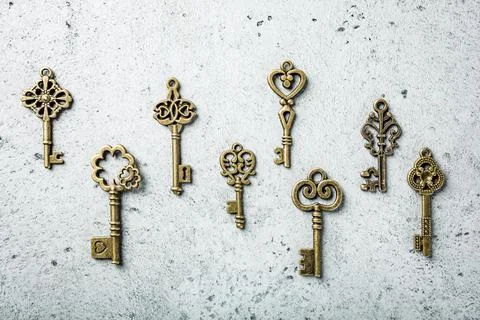 Overhead shoot of many different old keys Stock Photos