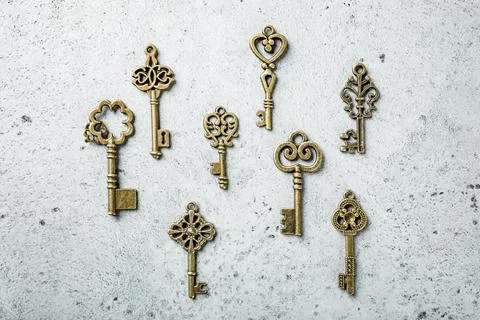 Overhead shoot of many different old keys Stock Photos