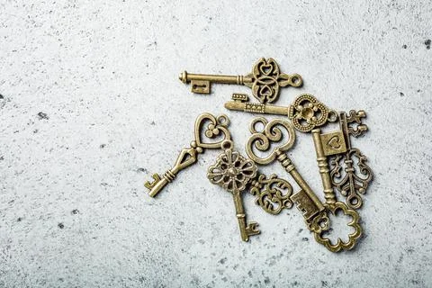 Overhead shoot of many different old keys Stock Photos