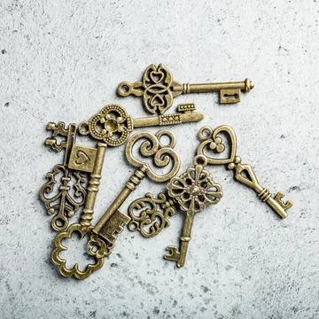 Overhead shoot of many different old keys Stock Photos