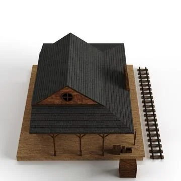 Overhead shot of a 3D rendered scale model of an old train station Stock Illustration