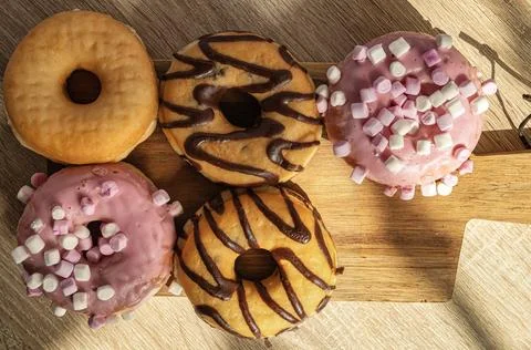Overhead shot of doughnuts Stock Photos