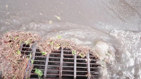 Overhead shot of Drainage Ditch Draining Stock Footage 79659469