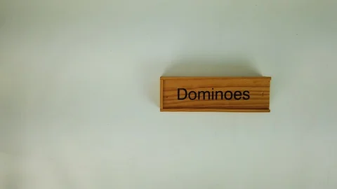 Overhead shot of the man's hands opening dominoes wooden game box. Stock Footage 128016827