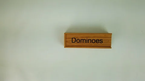 Overhead shot of the man's hands opening dominoes wooden game box. Stock Footage 128016833