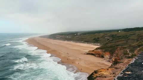 Overhead Shot of Nazare Coastline and Shore. Stock Footage 328045341