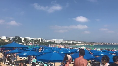 Overhead Shot of packed Beach Stock Footage 110743299