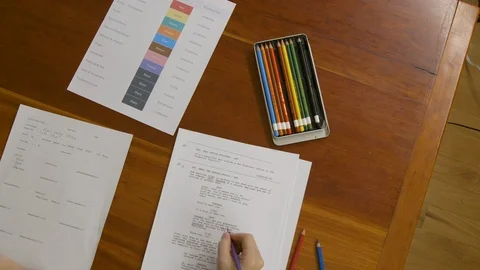 Overhead shot of person editing a script Stock Footage 89560320