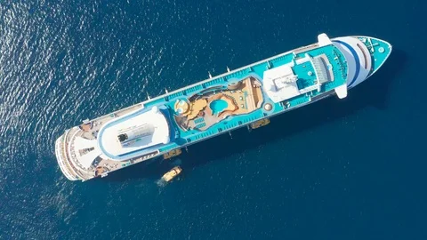Overhead shot of the pool deck on a German cruise ship moored in Esperance Stock Footage 123133172