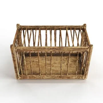 Overhead shot of a realistic 3D rendered scale model of a small wooden crate Stock Illustration