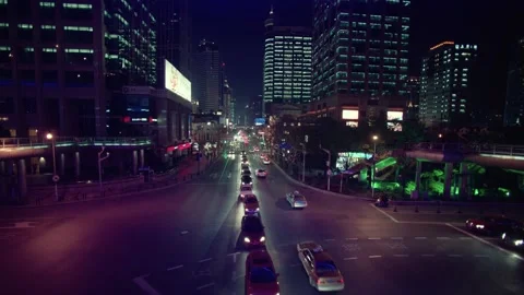 Overhead shot of traffic intersection at night Stock Footage 183770296