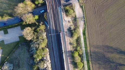 Overhead shot of a train passing. 스톡 동영상 305700795