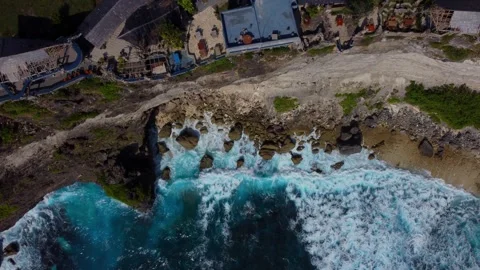 Overhead Shot: Transition from cliffs to ocean (Bali) Stock Footage 274560069
