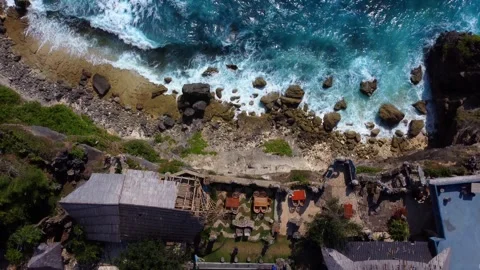 Overhead Shot: Transition from cliffs to ocean (Bali) Stock Footage 274560094