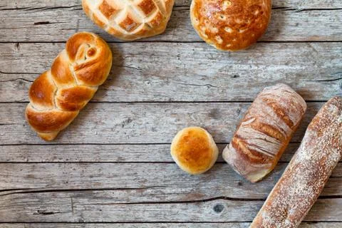 Overhead Shot Of Various Breads Фото