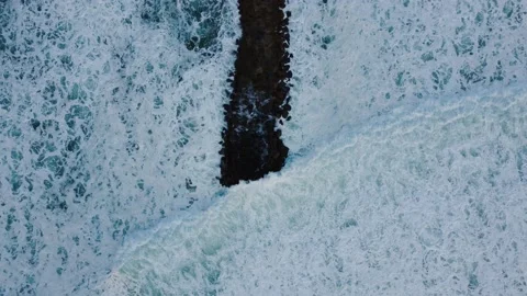 Overhead Shot of Waves at Costa da Caparica beach wave breaker, Portugal Stock Footage 145919517