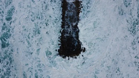 Overhead Shot of Waves at Costa da Caparica beach wave breaker, Portugal Stock Footage 145919520