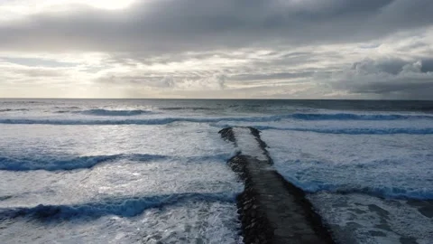 Overhead Shot of Waves at Costa da Caparica beach wave breaker, Portugal Stock Footage 145919529